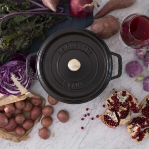 STAUB Cast Iron Dutch Oven 4-qt Round Cocotte, Made in France, Serves 3-4, Matte Black