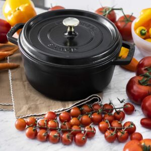 STAUB Cast Iron Dutch Oven 4-qt Round Cocotte, Made in France, Serves 3-4, Matte Black