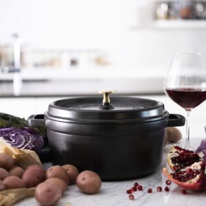 STAUB Cast Iron Dutch Oven 4-qt Round Cocotte, Made in France, Serves 3-4, Matte Black