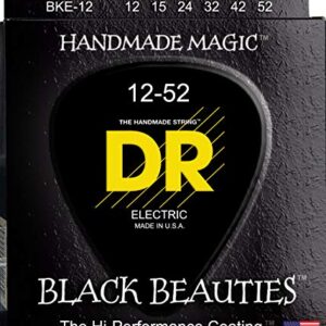 DR Strings Electric Guitar Strings, Black Beauties - Black Coated, 12-52 (BKE-12)