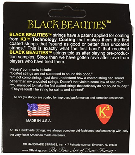 DR Strings Electric Guitar Strings, Black Beauties - Black Coated, 12-52 (BKE-12)