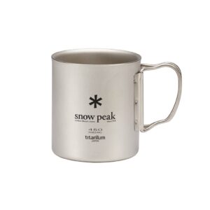 snow peak titanium double-wall mug - durable & lightweight insulated mug - camping - 15.2 fl oz - silver