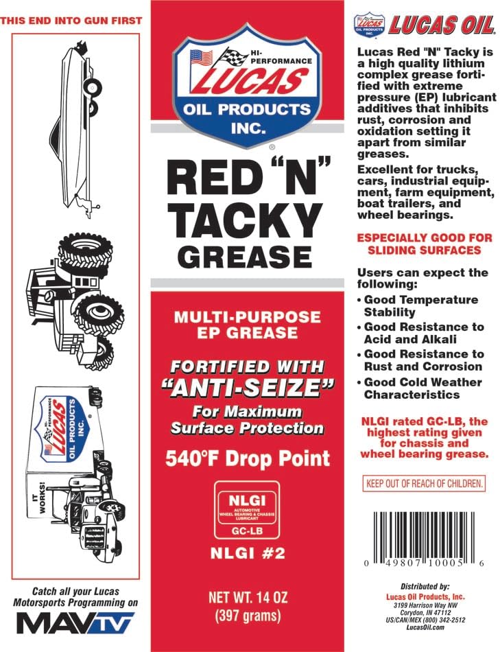 Lucas Oil 10005 Red 'N' Tacky Grease - 14 Ounce