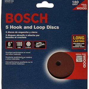 BOSCH SR6R180 5-Piece 180 Grit 6 In. 6 Hole Hook-And-Loop Sanding Discs , Red