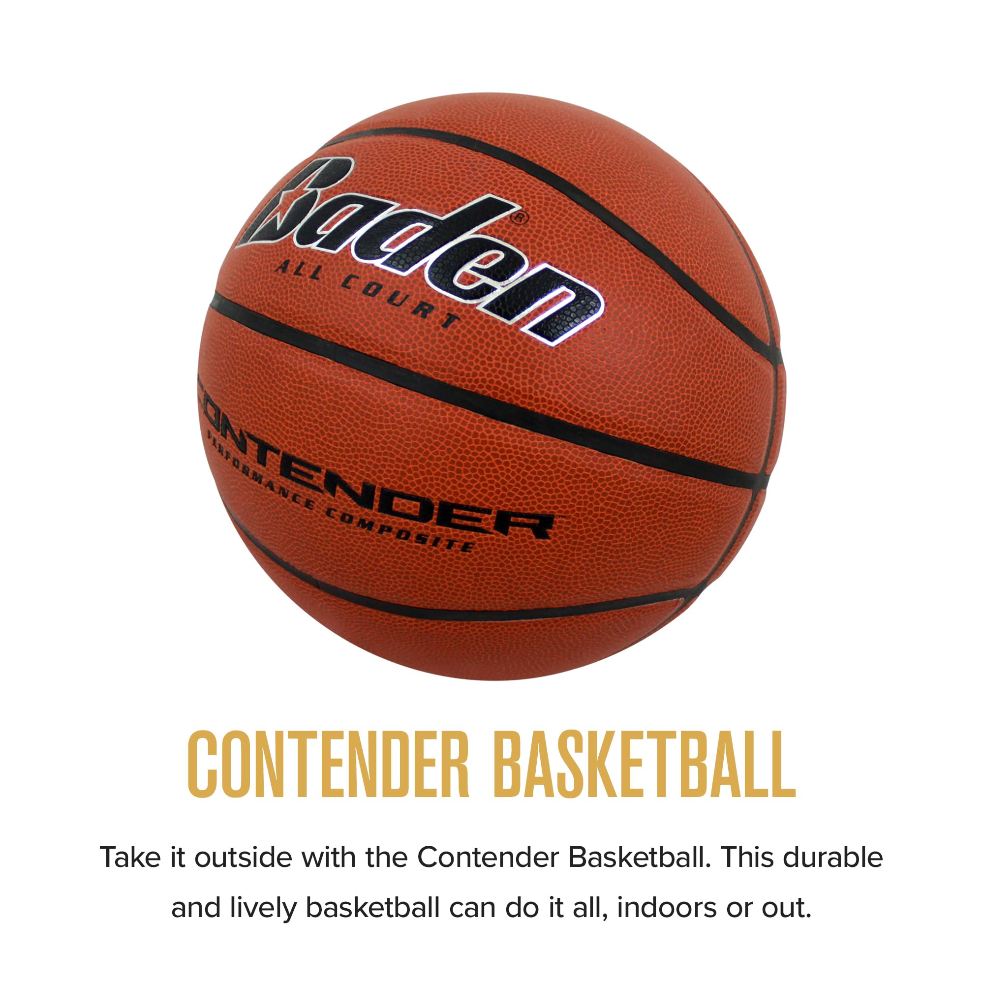 Baden Contender Indoor-Outdoor Basketball Size 7, 29.5 Inches Official Size Orange Color Men’s Basketball with Composite Cover for Street Games or Indoor