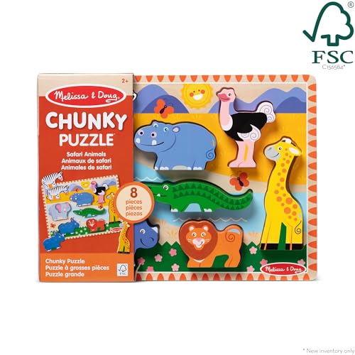 Melissa & Doug Safari Wooden Chunky Puzzle - 8 Pieces - FSC Certified