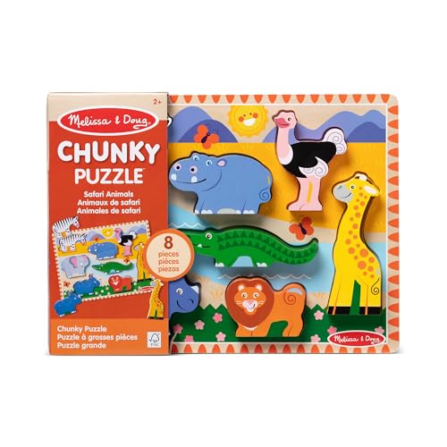 Melissa & Doug Safari Wooden Chunky Puzzle - 8 Pieces - FSC Certified