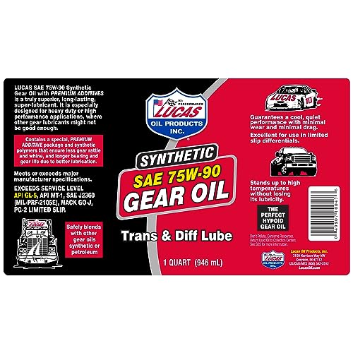 Lucas Oil 10047 SAE 75W-90 Synthetic Gear Oil/Transmission and Differential Lube - 1 Quart