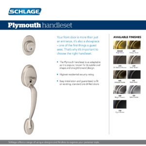 Schlage F60 V PLY 505 FLA 605 Plymouth Front Entry Handleset with Flair Lever, Deadbolt Keyed 1 Side, Bright Brass