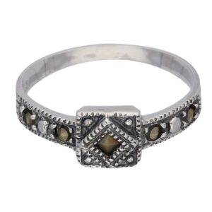 Petite Light Weight Square Sterling Silver Marcasite Ring Size 7(Sizes 6,7,8,9)