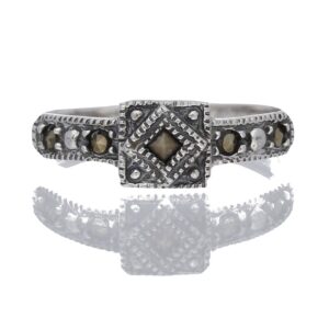 Petite Light Weight Square Sterling Silver Marcasite Ring Size 7(Sizes 6,7,8,9)