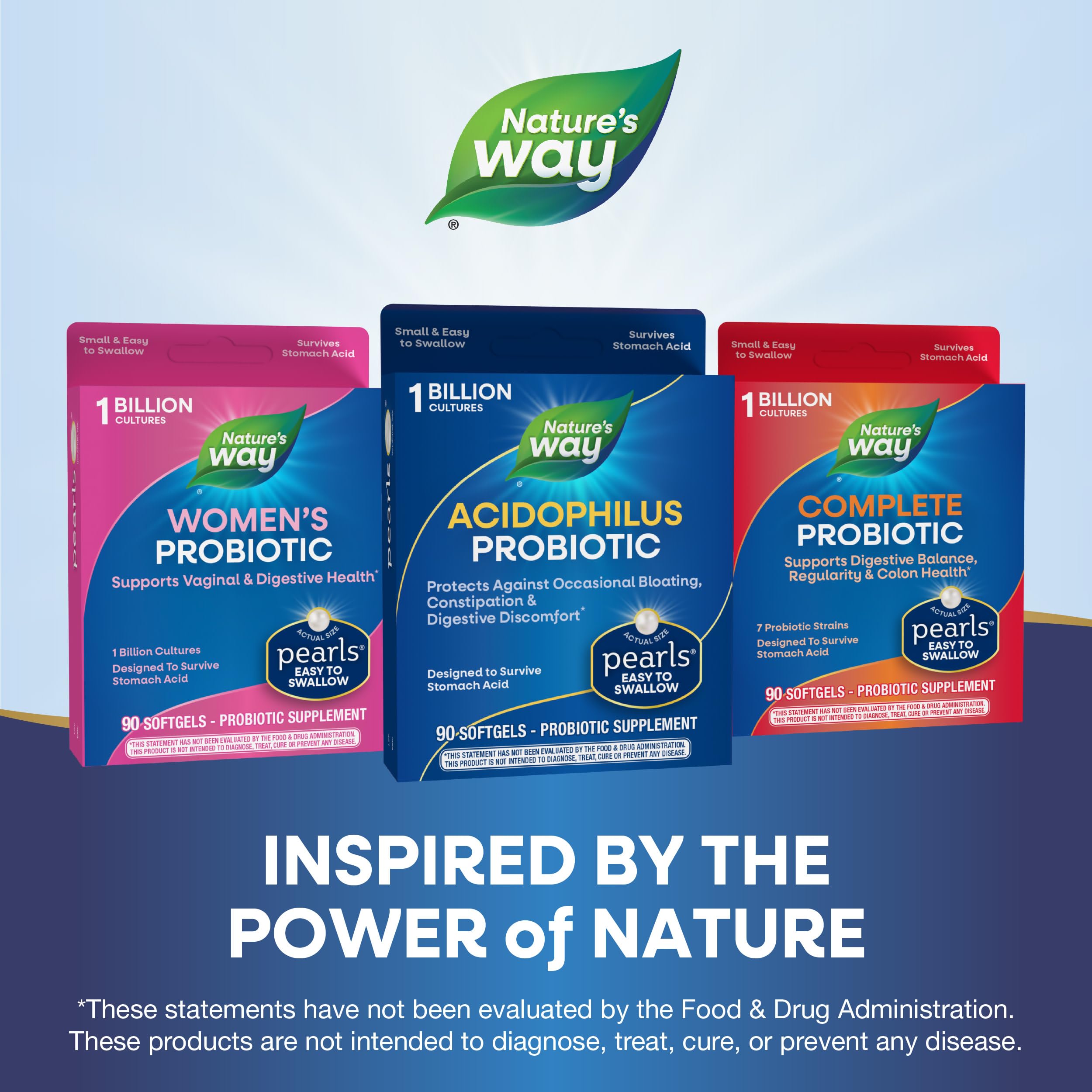 Nature's Way Acidophilus Probiotic Pearls, Supports Digestive Balance*, Protects Against Occasional Constipation and Bloating*, 1 Billion Live Cultures, 90 Softgels (Packaging May Vary)