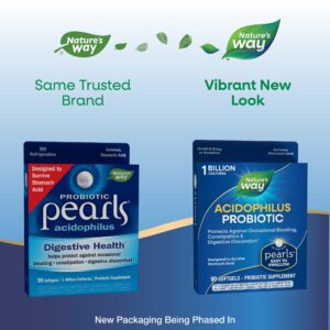 Nature's Way Acidophilus Probiotic Pearls, Supports Digestive Balance*, Protects Against Occasional Constipation and Bloating*, 1 Billion Live Cultures, 90 Softgels (Packaging May Vary)