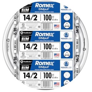 Southwire Romex Brand Simpull Solid Indoor 14/2 W/G NMB Cable 100ft Coil - SW# 28827423