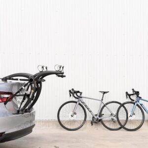 Saris Bones Car Trunk Bicycle Rack Carrier, Mounts 2 Bikes, Black - Durable, Rust-Free, Anti-Sway Straps, Fits Most Vehicles, Made in USA, Arc-Based Design, 100% Recyclable Materials