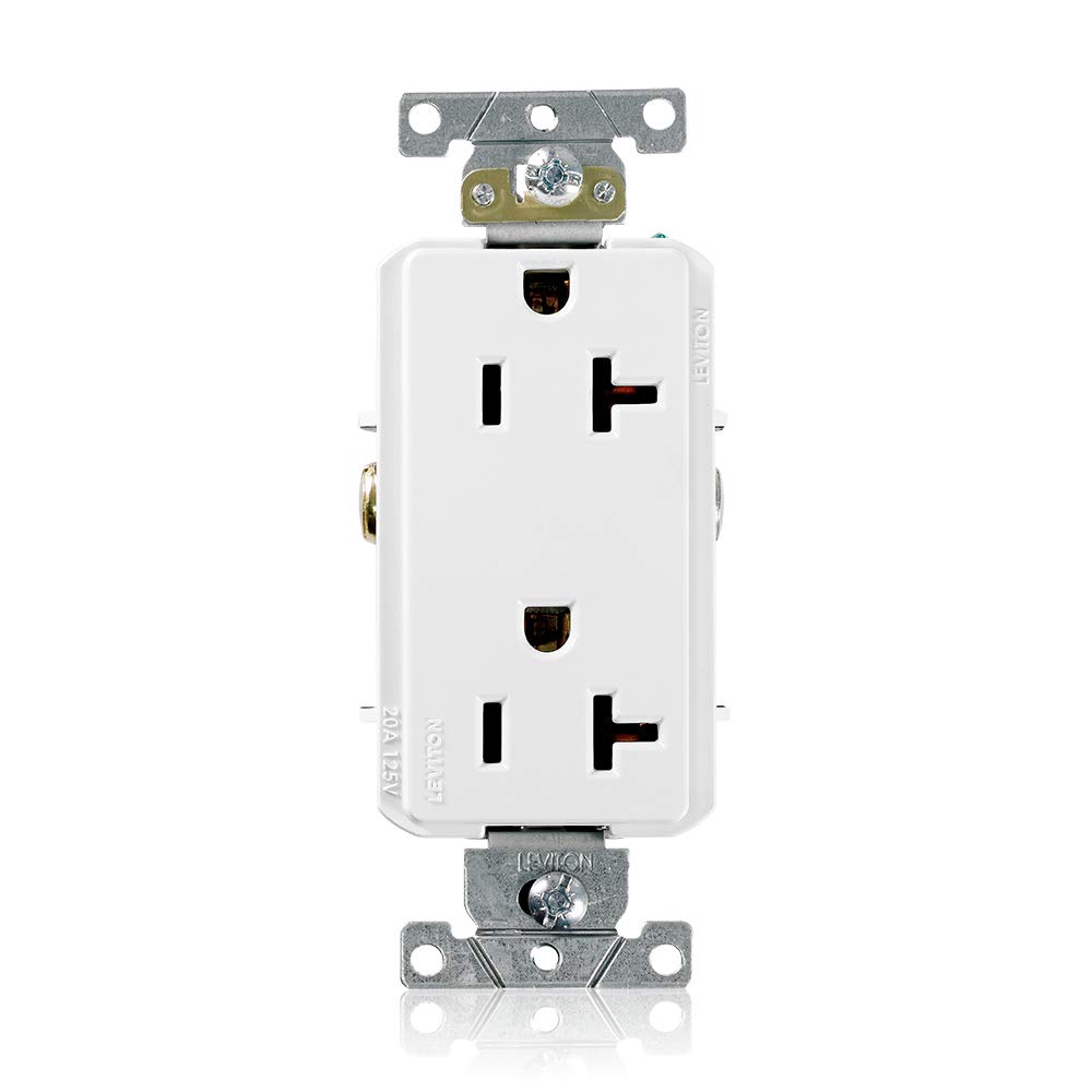 Leviton 16342-W 20-Amp, 125-Volt, Decora Plus Duplex Receptacle, Straight Blade, Commercial Grade, Self Grounding, White