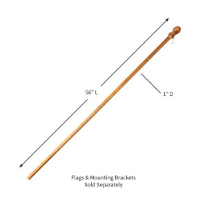 Evergreen Solid Wood 56" Flag Pole | Single Flag Holder Tangle Free Clip| 3x5 American Flags with Pole Sleeve or Grommets | Residential or Commercial