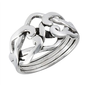 Sterling Silver 4-Band Weaved Puzzle Knot Ring Size 9(Sizes 6,7,8,9)