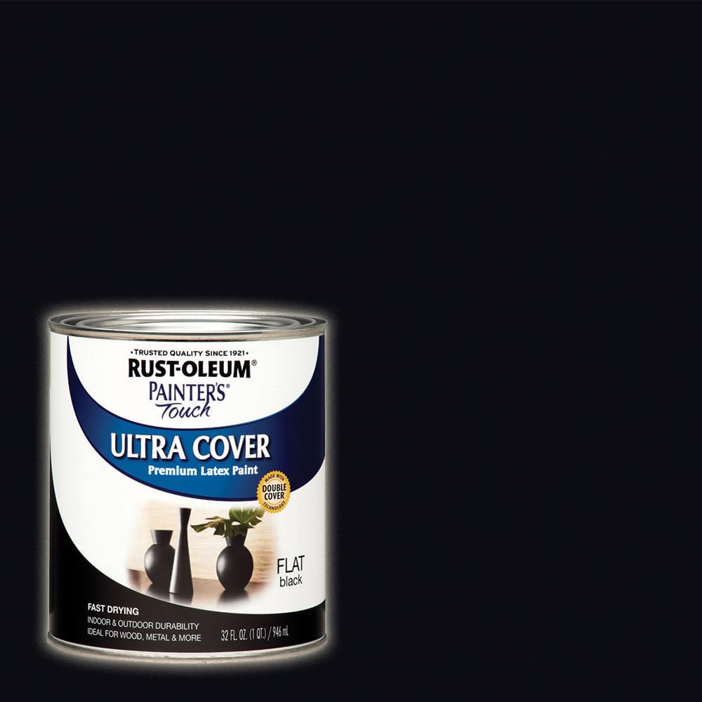 Rust-Oleum 1976502 Painter's Touch Latex Paint, Flat Black 32 Fl Oz, 1 Quarts, (Pack of 1)