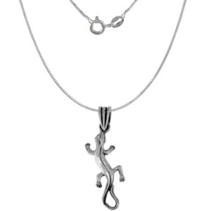 Small 1 1/4 inch Sterling Silver Lizard Pendant Diamond-Cut Oxidized finish NO Chain