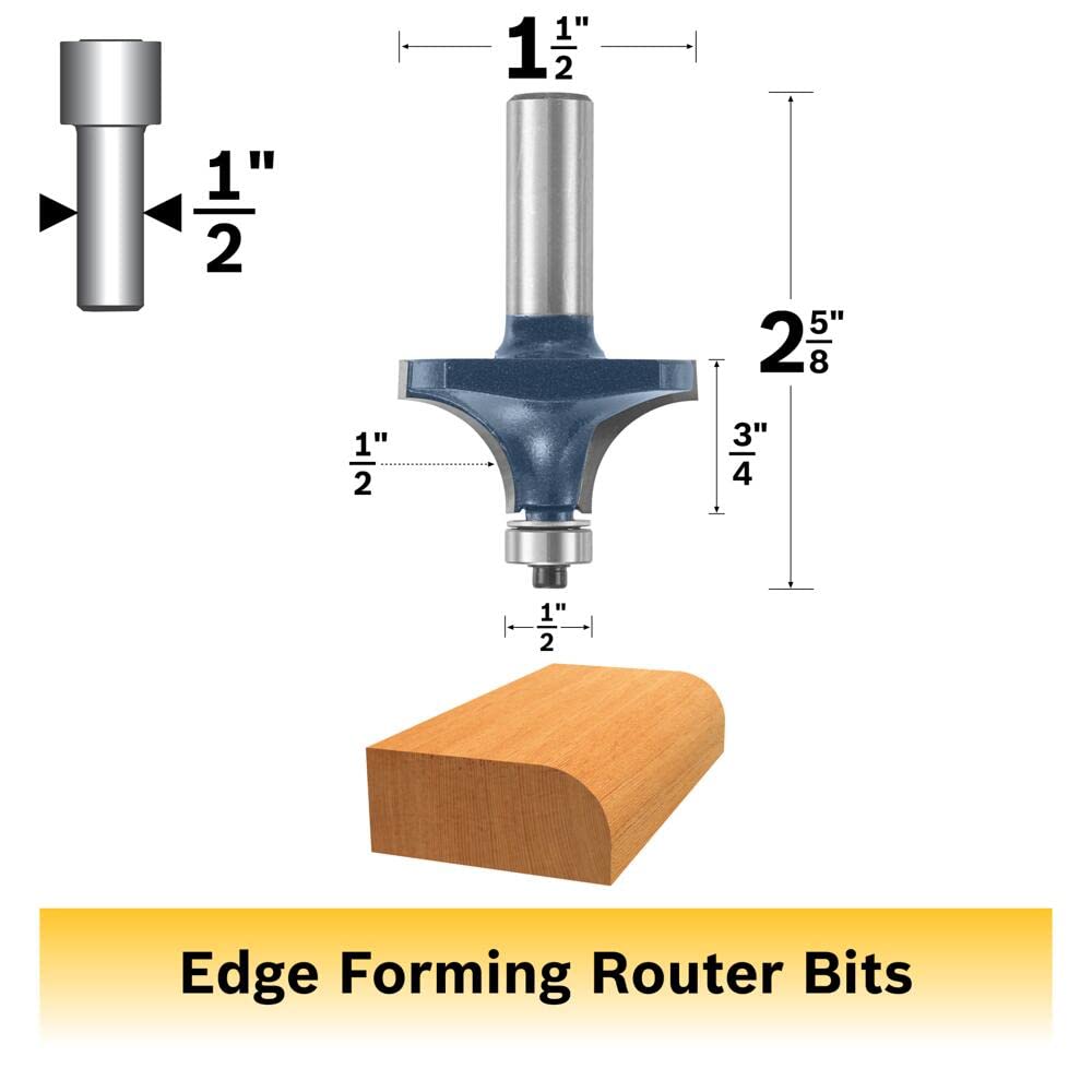 Bosch 85595M 1-1/2-Inch Diameter 53/64-Inch Cut Carbide Tipped Roundover Router Bit 1/2-Inch Shank