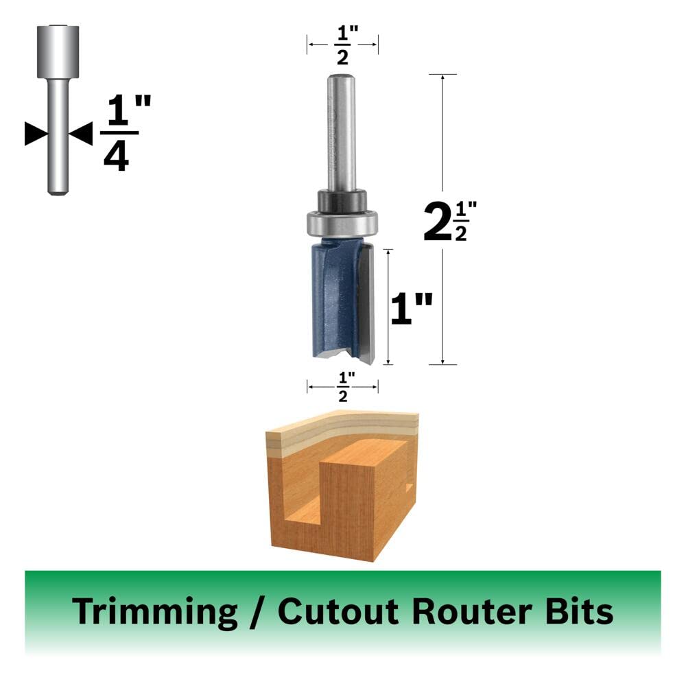 BOSCH 85680M 1/2 In. x 1 In. Carbide Tipped 2-Flute Top Bearing Straight Trim Bit