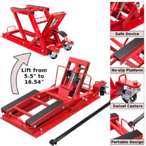 BIG RED Hydraulic Motorcycle Lift Jack with 1500LBS Load Capacity, Powersports Lift Table Operated ATV Dirt Bike Scissor Jack Stand, Fit for Motorcycle UTV Snowmobile, Red, T64017