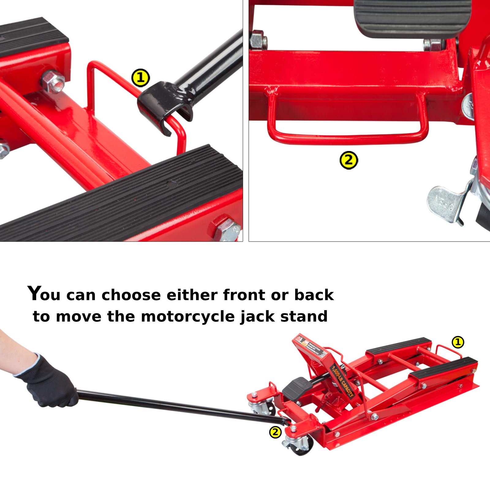 BIG RED Hydraulic Motorcycle Lift Jack with 1500LBS Load Capacity, Powersports Lift Table Operated ATV Dirt Bike Scissor Jack Stand, Fit for Motorcycle UTV Snowmobile, Red, T64017