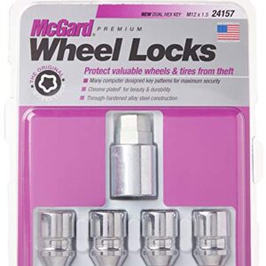 MCGARD 24157 Chrome Cone Seat Wheel Locks (M12 x 1.5 Thread Size) - 4 Locks / 1 Key