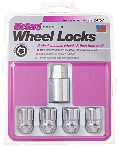 MCGARD 24157 Chrome Cone Seat Wheel Locks (M12 x 1.5 Thread Size) - 4 Locks / 1 Key