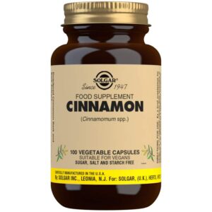 Solgar Cinnamon, 100 Vegetable Capsules - Full Potency (FP) - Supports Sugar Metabolism - Overall Wellness - Non-GMO, Vegan, Gluten Free, Dairy Free, Kosher - 100 Servings