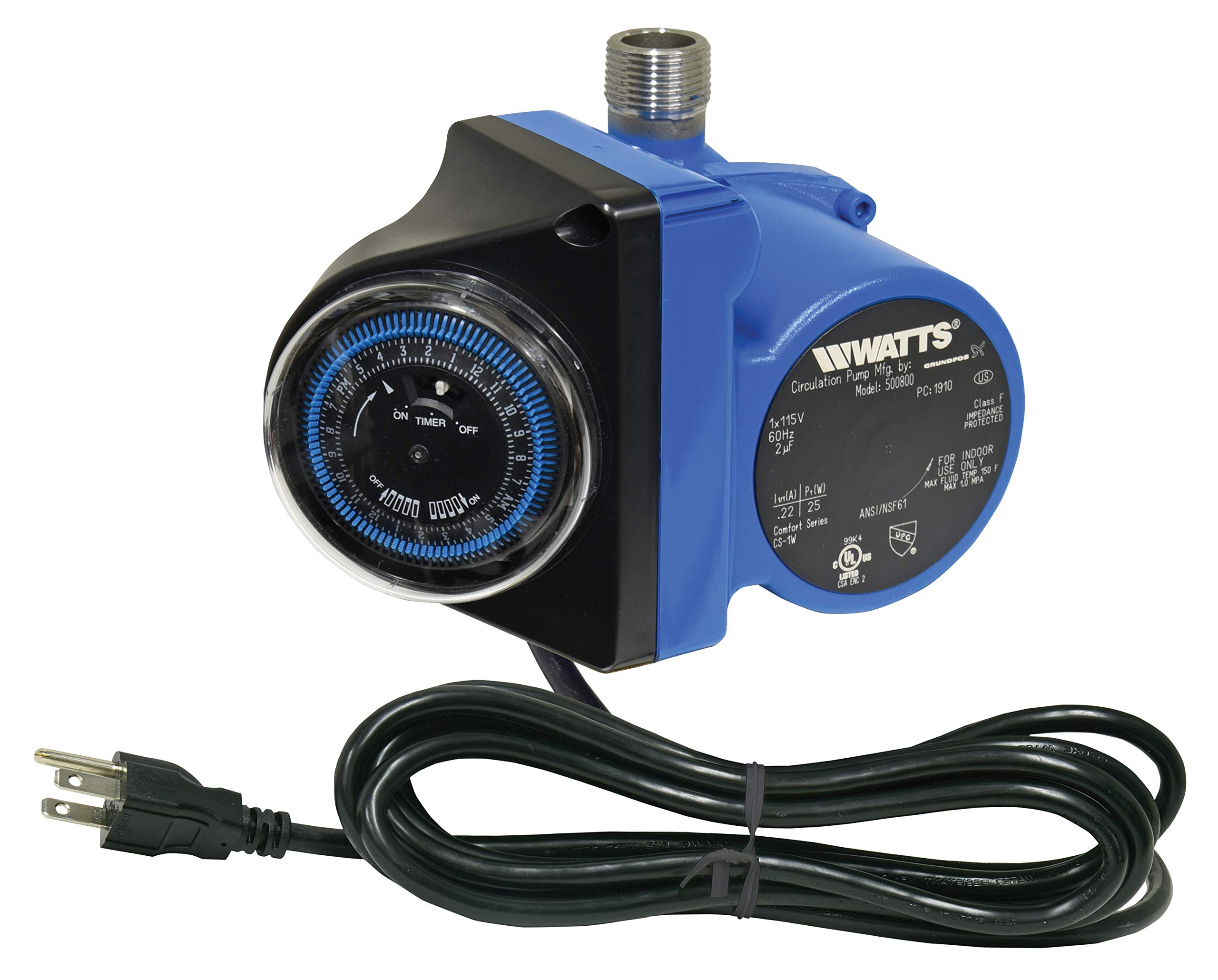 Watts Premier Extremely Quiet Instant Hot Water Recirculating Pump System with Built-In Timer for Tank Water Heaters, 6.2 Inches x 6.0 Inches x 5.0 Inches Device + Equipment