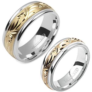 Alain Raphael two-tone sterling silver & 10K yellow gold 6 millimeters & 8 millimeters wide wedding band set him and her