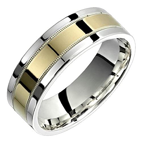 Alain Raphael two-tone sterling silver & 10K yellow gold 7 millimeters wide wedding band