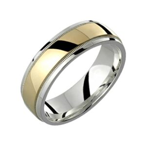 Alain Raphael two-tone sterling silver & 10K yellow gold 7 millimeters wide wedding band