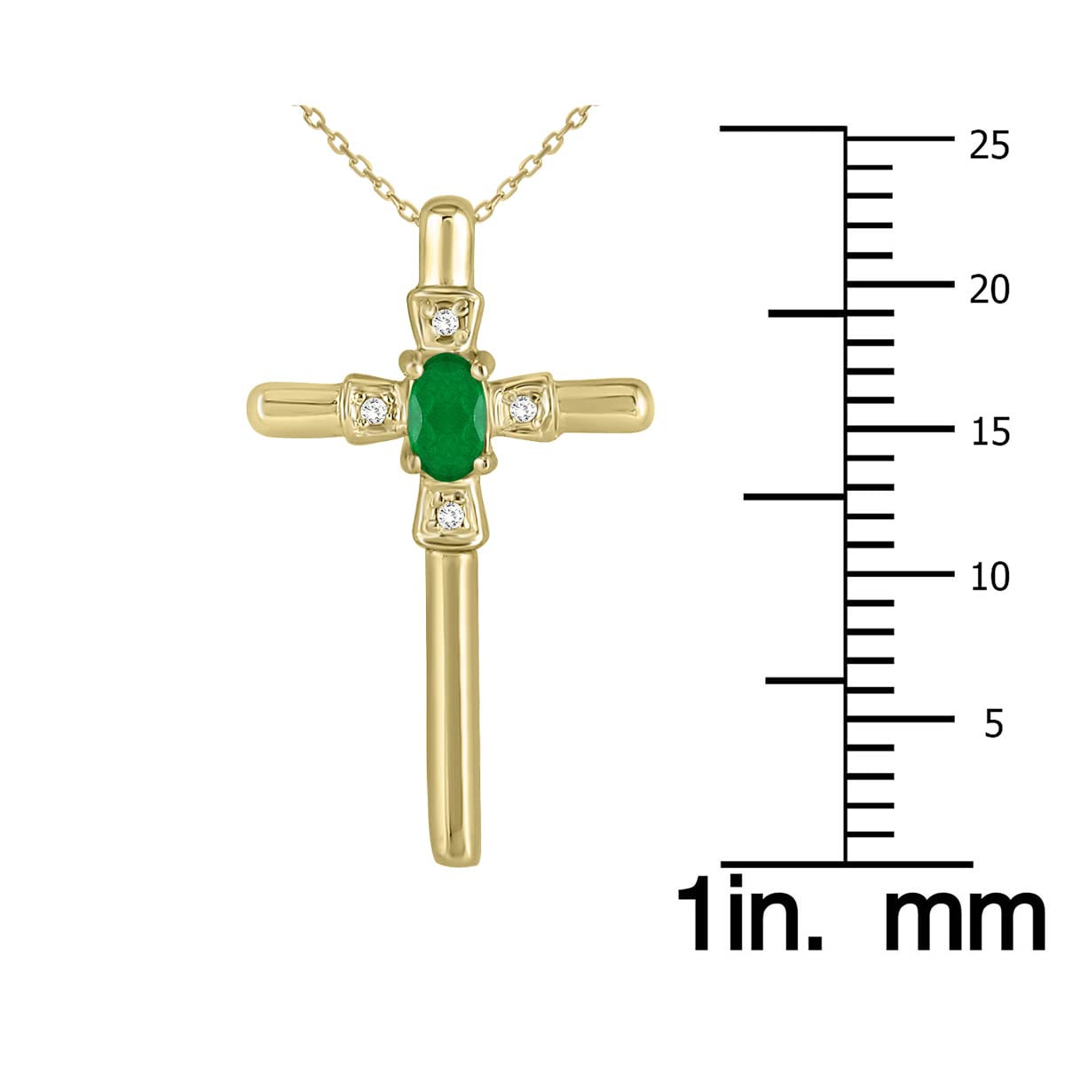 SZUL Emerald and Diamond Cross Pendant in 10K Yellow Gold