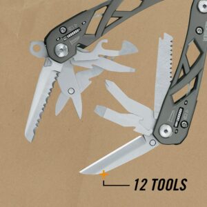 Gerber Gear Suspension 12-in-1 Needle Nose Pliers Multi-tool - Multi-Plier, Wire Cutter, Crosspoint and Flathead Screwdriver Set, Small Scissors - EDC Gear and Equipment - Gifts for Men - Gray