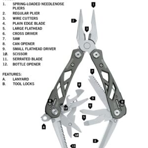 Gerber Gear Suspension 12-in-1 Needle Nose Pliers Multi-tool - Multi-Plier, Wire Cutter, Crosspoint and Flathead Screwdriver Set, Small Scissors - EDC Gear and Equipment - Gifts for Men - Gray