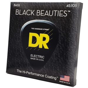 dr strings black beauties-black coated bass guitar strings 45-105 (bkb-45)