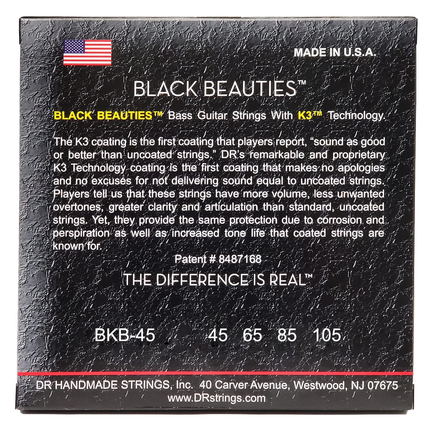 DR Strings Black Beauties-Black Coated Bass Guitar Strings 45-105 (BKB-45)