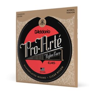 d'addario ej45 pro-arte nylon classical guitar strings, normal tension – nylon core basses, laser selected trebles - offers balance of volume and comfortable resistance – 1 set