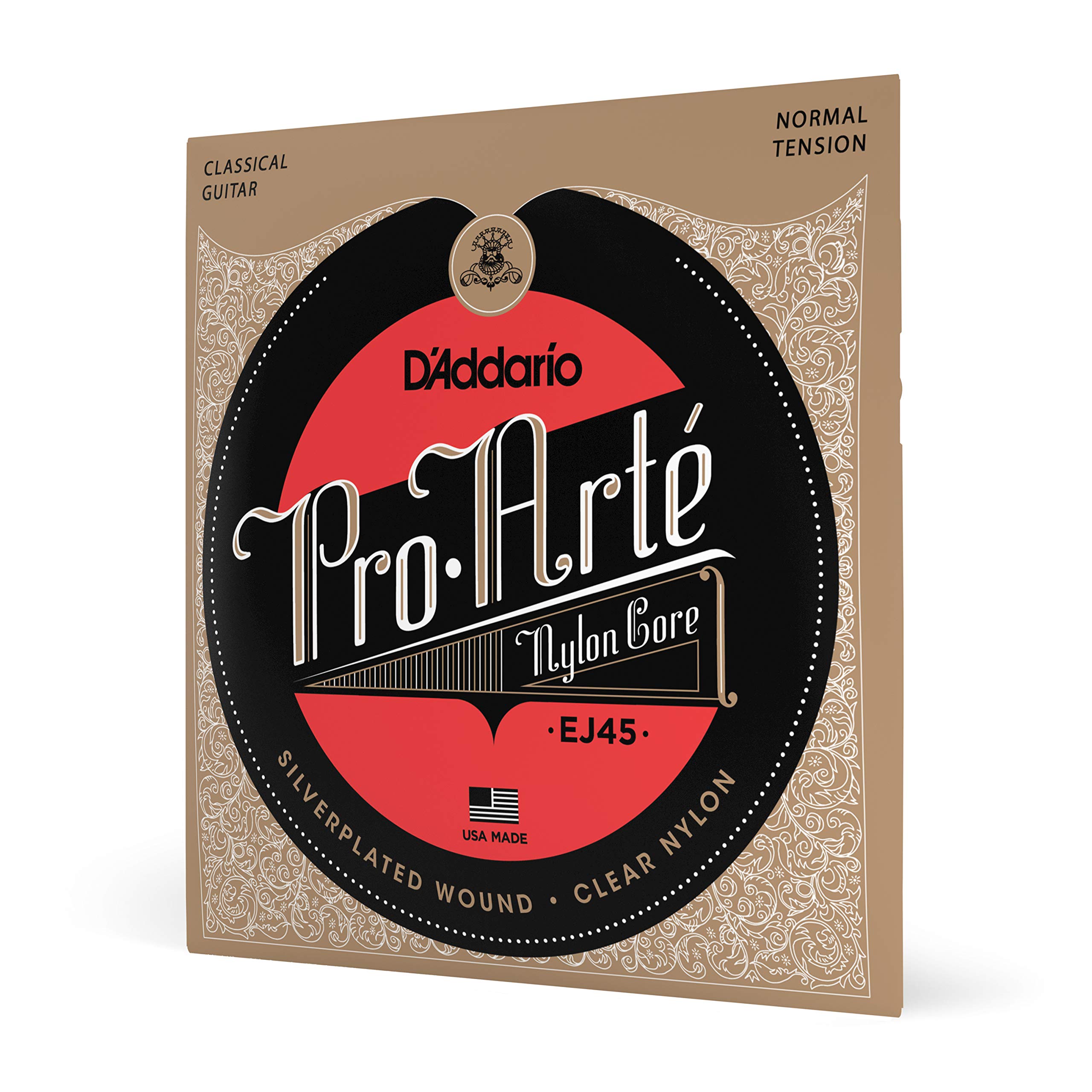 D'Addario EJ45 Pro-Arte Nylon Classical Guitar Strings, Normal Tension – Nylon Core Basses, Laser Selected Trebles - Offers Balance of Volume and Comfortable Resistance – 1 Set