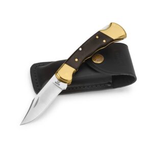 Buck Knives 112 Ranger Folding Knife with Finger Grooves and Leather Sheath