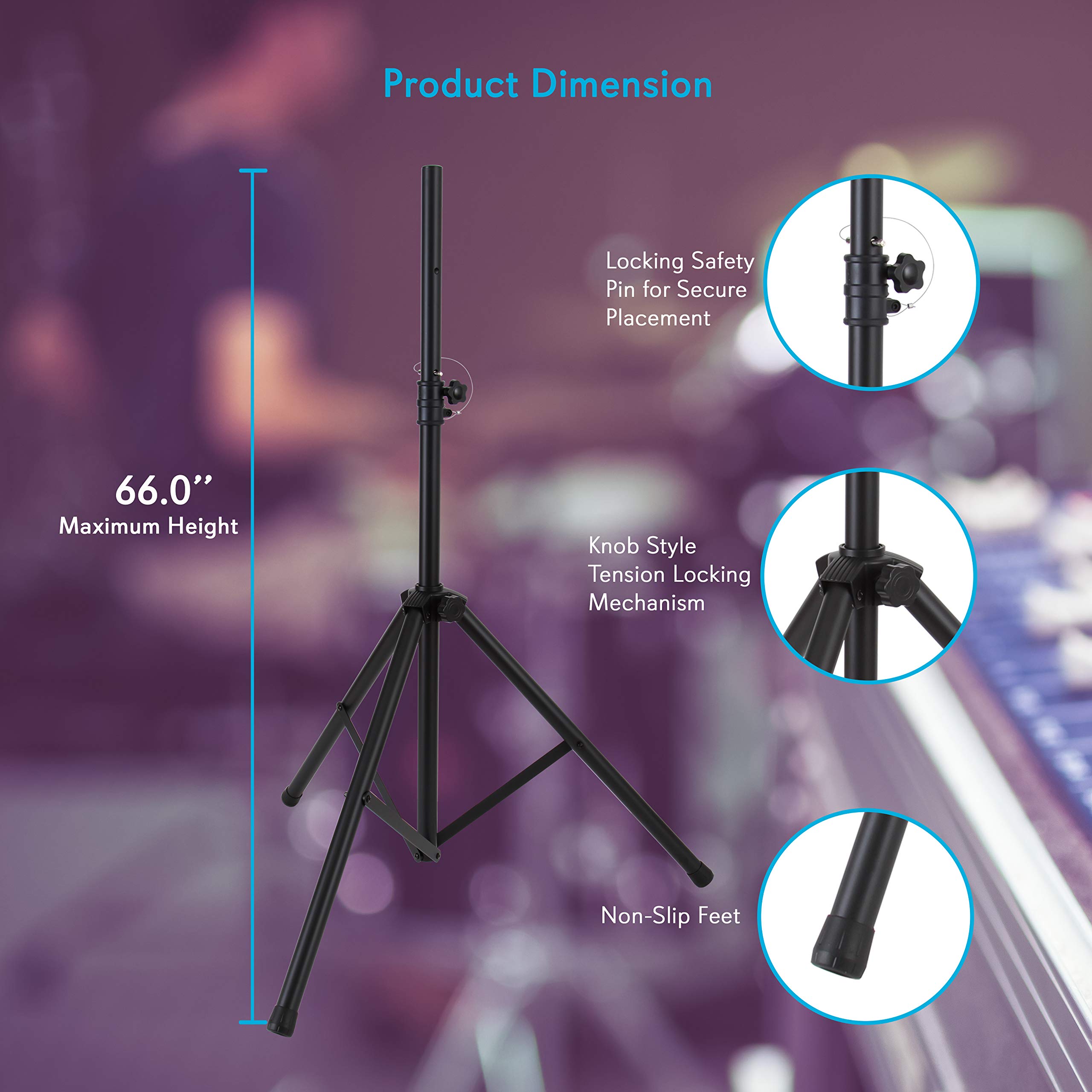 Pyle Universal Stand Kit-Height Adjustable 3.6’ -5.6’ Tall Sound Equipment Tripod Mount for Speakers w/ 35mm Insert-Home, Stage, Studio Use-(2), Black, 21’ ft 1/4" Audio Cable (PMDK102)