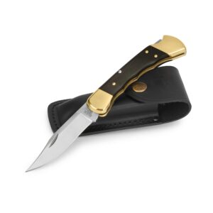 Buck Knives 110 Folding Hunter Knife with Finger Grooves and Leather Sheath