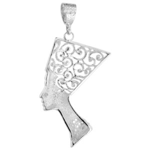 Sterling Silver Large Queen Nefertiti of Egypt Pendant, 2 5/16 inch