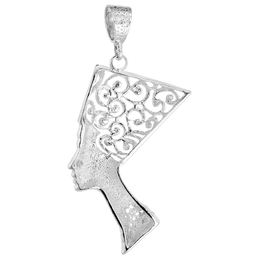 Sterling Silver Large Queen Nefertiti of Egypt Pendant, 2 5/16 inch