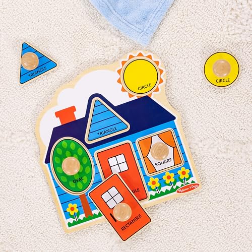 Melissa & Doug First Shapes Jumbo Knob Wooden Puzzle - Wooden Peg Chunky Baby Puzzle, Preschool Learning Shapes Knob Puzzle Board For Toddlers Ages 1+