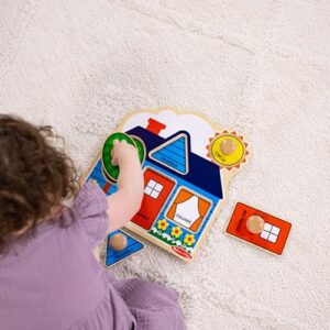 Melissa & Doug First Shapes Jumbo Knob Wooden Puzzle - Wooden Peg Chunky Baby Puzzle, Preschool Learning Shapes Knob Puzzle Board For Toddlers Ages 1+