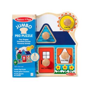 Melissa & Doug First Shapes Jumbo Knob Wooden Puzzle - Wooden Peg Chunky Baby Puzzle, Preschool Learning Shapes Knob Puzzle Board For Toddlers Ages 1+